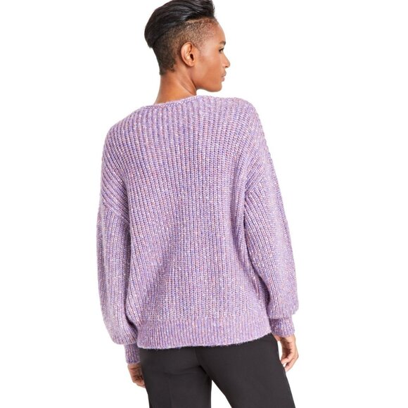 BOSS Orange Women's Facacia V-Neck Dropped-Shoulder Sweater Purple Size L $178 - Picture 3 of 3